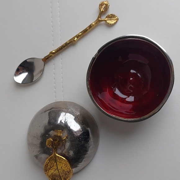 Michael ARAM Silver and Red Apple-Shaped Bowl with Spoon - Picture 2 of 9